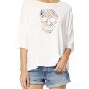 Skull and Cashmere Top t-shirt White Short Sleeve Casual Summer …